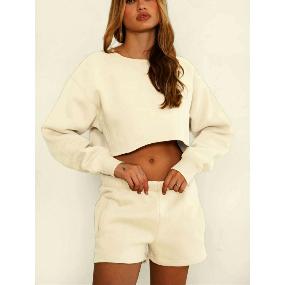 Tic Toc Essentials Momo NWOT Cream Fleece Relaxed High Waist Shorts - Large
